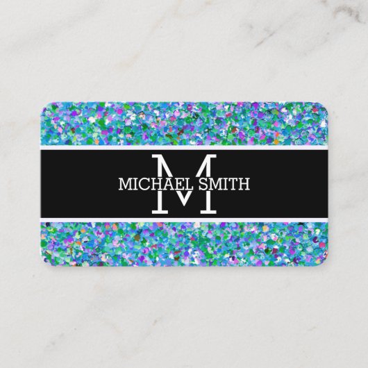 Multicolor Modern Grit Glitter Monogram #8 Visitekaartje (Voorkant)