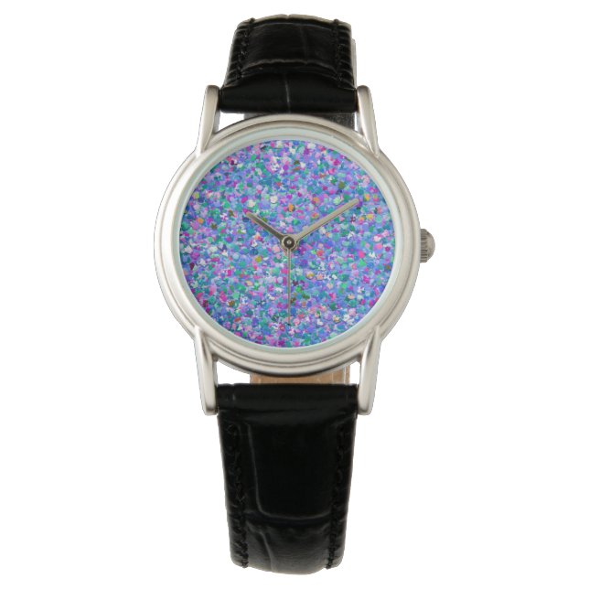 Multicolor Mosaic Modern Grit Glitter Horloge (Voorkant)