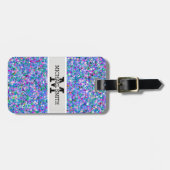 Multicolor Mosaic Modern Grit Glitter Monogram Bagagelabel (Voorkant horizontaal)