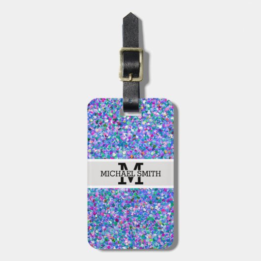 Multicolor Mosaic Modern Grit Glitter Monogram Bagagelabel (Voorkant verticaal)
