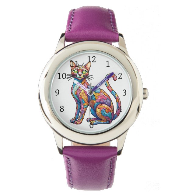 Multicolor Mozaïek grappig Cat 756 Horloge (Voorkant)