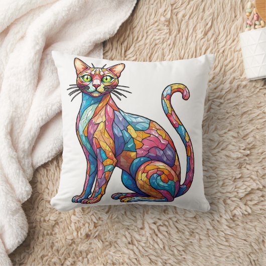 Multicolor Mozaïek grappig Cat 756 Kussen (Deken)