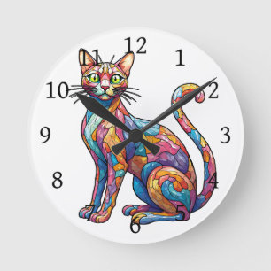 Multicolor Mozaïek grappig Cat 756 Ronde Klok