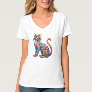 Multicolor Mozaïek grappig Cat 756 T-shirt