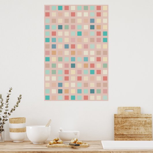 Multicolor Muted Squares Patroon Poster (Keuken)