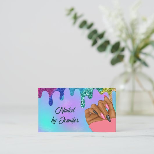 Multicolor Nail Tech Visitekaartje (Staand voorkant)
