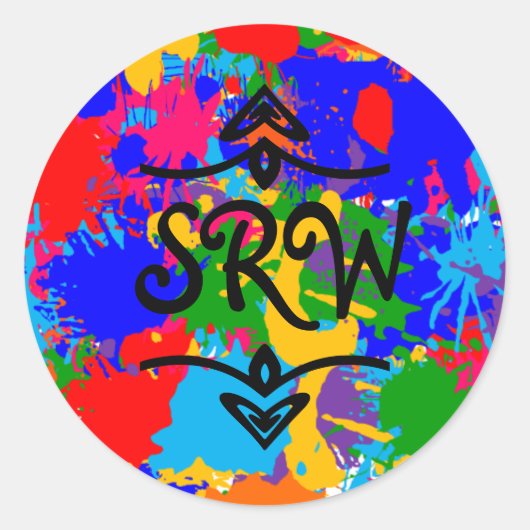 Multicolor Paint Splatter Monogram Sticker (Voorkant)
