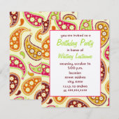 Multicolor Paisley Birthday Party Invitation Kaart (Voorkant / Achterkant)