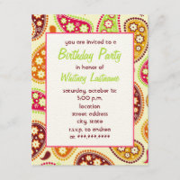 Multicolor Paisley Birthday Party Invitation