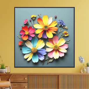 Multicolor Papier Bloemstuk Muur Kunst Canvas Afdruk
