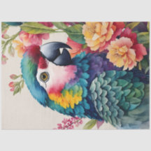 Multicolor Parrot Bloemen Waterverf Kunst
