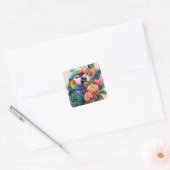 Multicolor Parrot Bloemen Waterverf Kunst Vierkante Sticker (Envelop)
