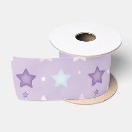 Multicolor Pastel Paars, Roze, Wit Stars Ribbon Satijnen Lint