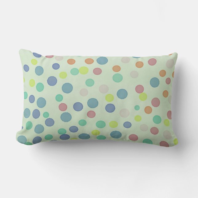 Multicolor pastel-stippen op pastelgroen kussen (Voorkant)