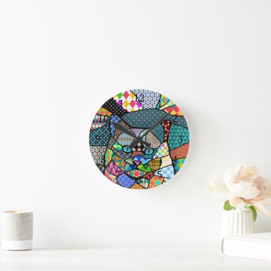 Multicolor Pattern Cat 691 Ronde Klok (Huis)