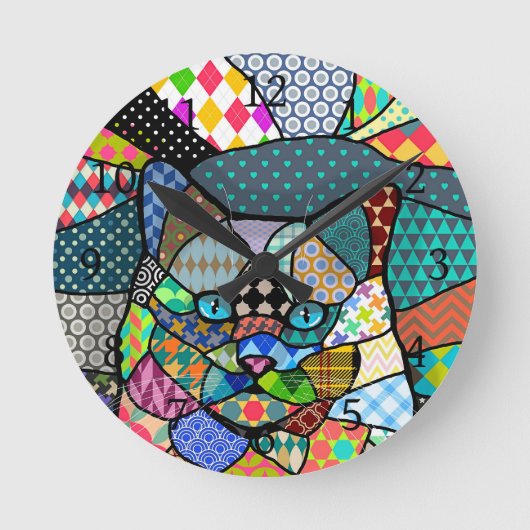 Multicolor Pattern Cat 691 Ronde Klok (Voorkant)
