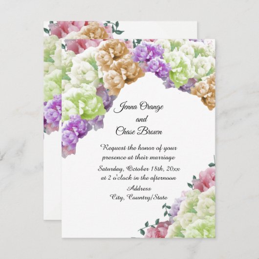 Multicolor Peonies Weddenschap Kaart (Voorkant / Achterkant)