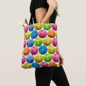 Multicolor Pickleballen op White Tote Bag (Dichtbij)