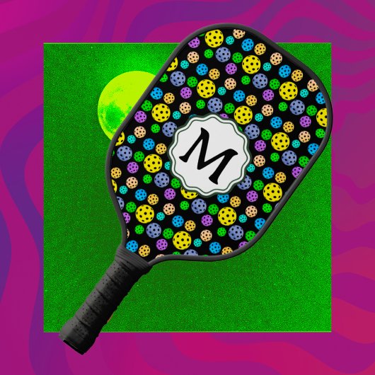Multicolor Pickleballs Pop Art Monogram Pickleball Paddle