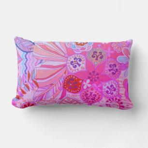 Multicolor Pink Floral Print Lumbar Sierkussen Kussen