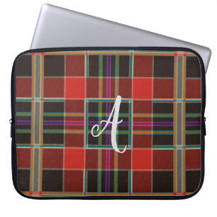 Multicolor Plaid (Tartan) Monogram, Naam op maat Laptop Sleeve