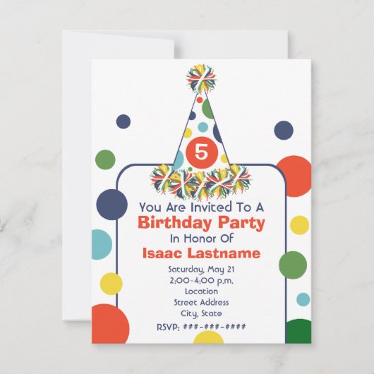 Multicolor Polka Dot Birthday Party Pet Uitnodigen Kaart (Voorkant)