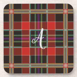 Multicolor Pset (Tartan) Monogram, Naam Aangepast Bier Onderzetter