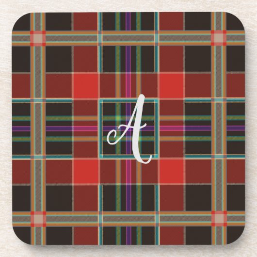 Multicolor Pset (Tartan) Monogram, Naam Aangepast Bier Onderzetter (Voorkant)