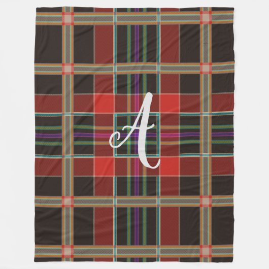 Multicolor Pset (Tartan) Monogram, Naam Aangepast Fleece Deken (Voorkant)