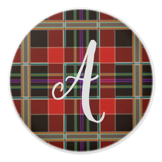 Multicolor Pset (Tartan) Monogram, Naam Aangepast Keramische Knop (Voorkant)