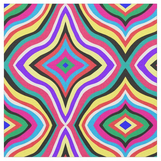 Multicolor Psychedelic Wavy Striped Rhombussen Stof (Close Up)