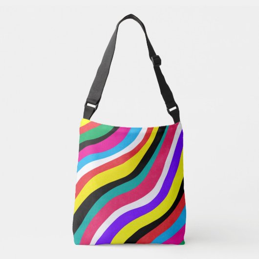 Multicolor Psychedelic Wavy Stripes Crossbody Tas (Voorkant)