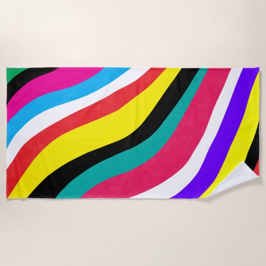 Multicolor Psychedelic Wavy Stripes Strandlaken (Voorkant)