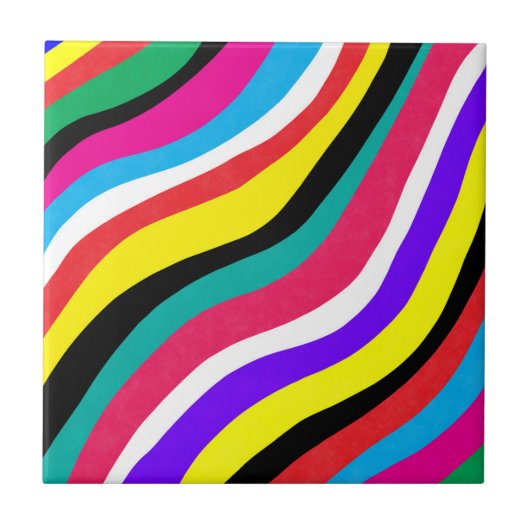 Multicolor Psychedelic Wavy Stripes Tegeltje (Voorkant)