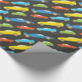 Multicolor Race Cars op Black Cadeaupapier (Hoek)