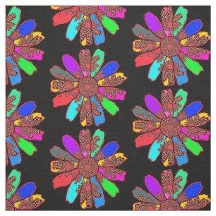Multicolor Retro Bloemen op zwart vet ontwerp Stof