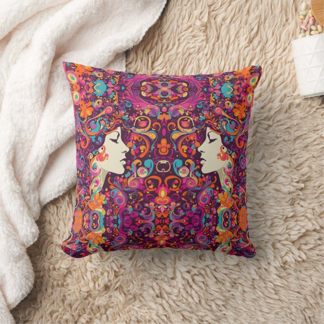 Multicolor Retro Hippie Boho stijl Kussen  (Deken)