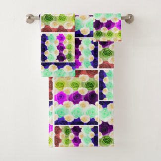 Multicolor Roos badkamerhanddoekset Bad Handdoek