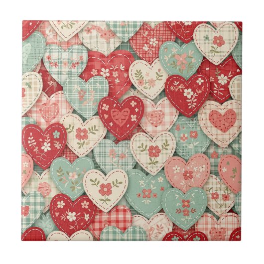 Multicolor Rustic Hart Quiltblok Tegeltje (Voorkant)