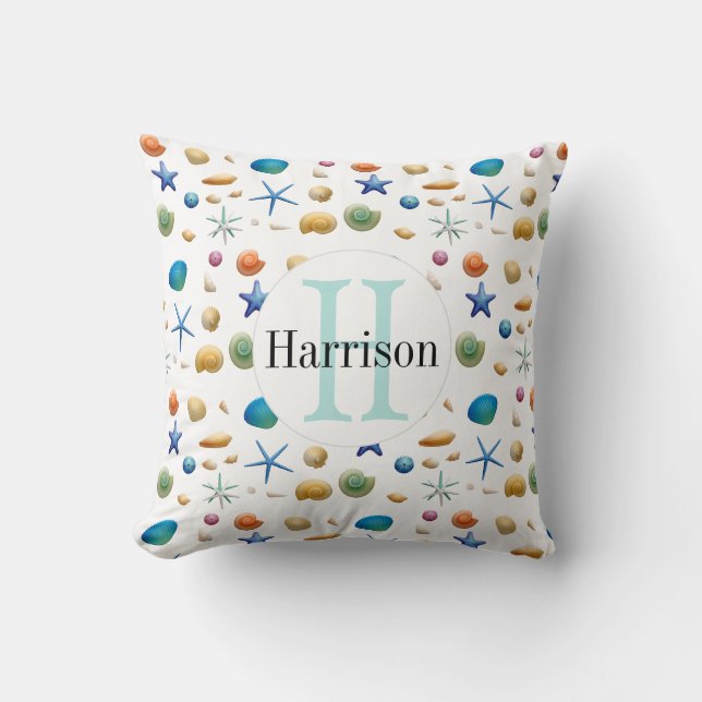 Multicolor Schelp met Initiaal | Monogram Kussen (Voorkant)