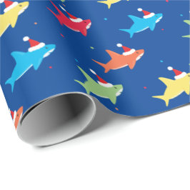 Multicolor Sharks Santa Hat Stippen Pattern Kerstm Cadeaupapier