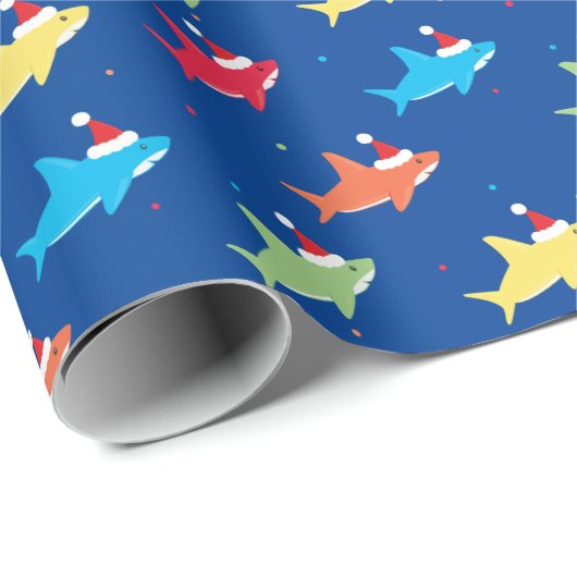 Multicolor Sharks Santa Hat Stippen Pattern Kerstm Cadeaupapier (Rol Hoek)