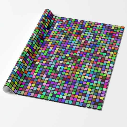 Multicolor Square Tiles Pattern (zwarte achtergron Cadeaupapier (Uitgerold)