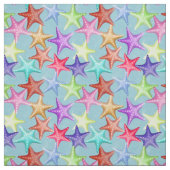 Multicolor Starfish Nautical Summer Beach on Blue Stof (Swatch)