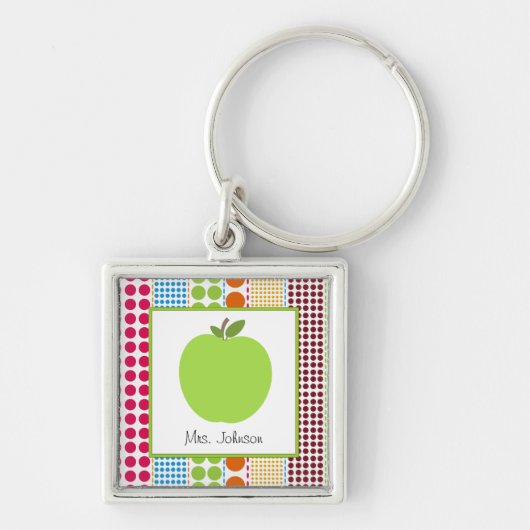 Multicolor Stippen Green Apple Personalized Teache Sleutelhanger (Voorkant)