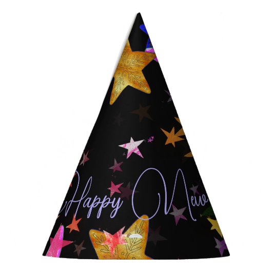 Multicolor stralende sterren-Gelukkig Nieuwjaar! Feesthoedjes (Links)