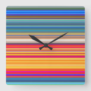 Multicolor Striped Pattern Vierkante Klok