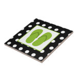 Multicolor Stripes Tile Tegeltje<br><div class="desc">Een tegel met een illustratie van een paar groene teenslippers in een vierkant dat in groen boven een zwarte achtergrond met witte polka punten wordt geschetst.</div>