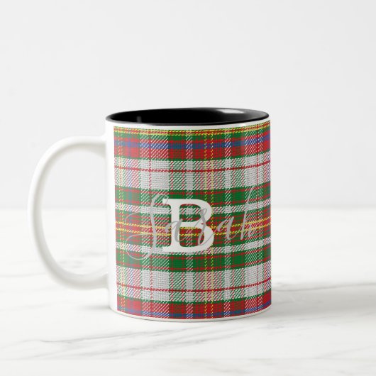 Multicolor Tartan Gecontroleerde monogram Naam Tweekleurige Koffiemok (Links)