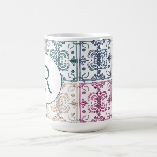 Multicolor Tiles w/ Initial  Koffiemok (Center)